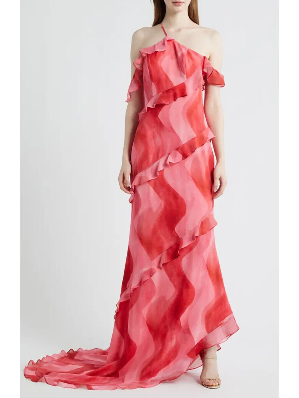 $528 Sonya Moda Wioletta Ruffle Asymmetric Gown Dress Size L
